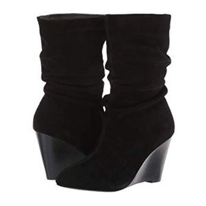 Charles David Black Suede Mid-Calf Wedge Boots
